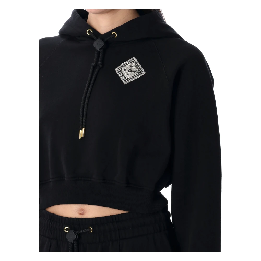 Casablanca Zwart Gebreide Kleding Pearl Diamond Cropped Hoodie Black Dames