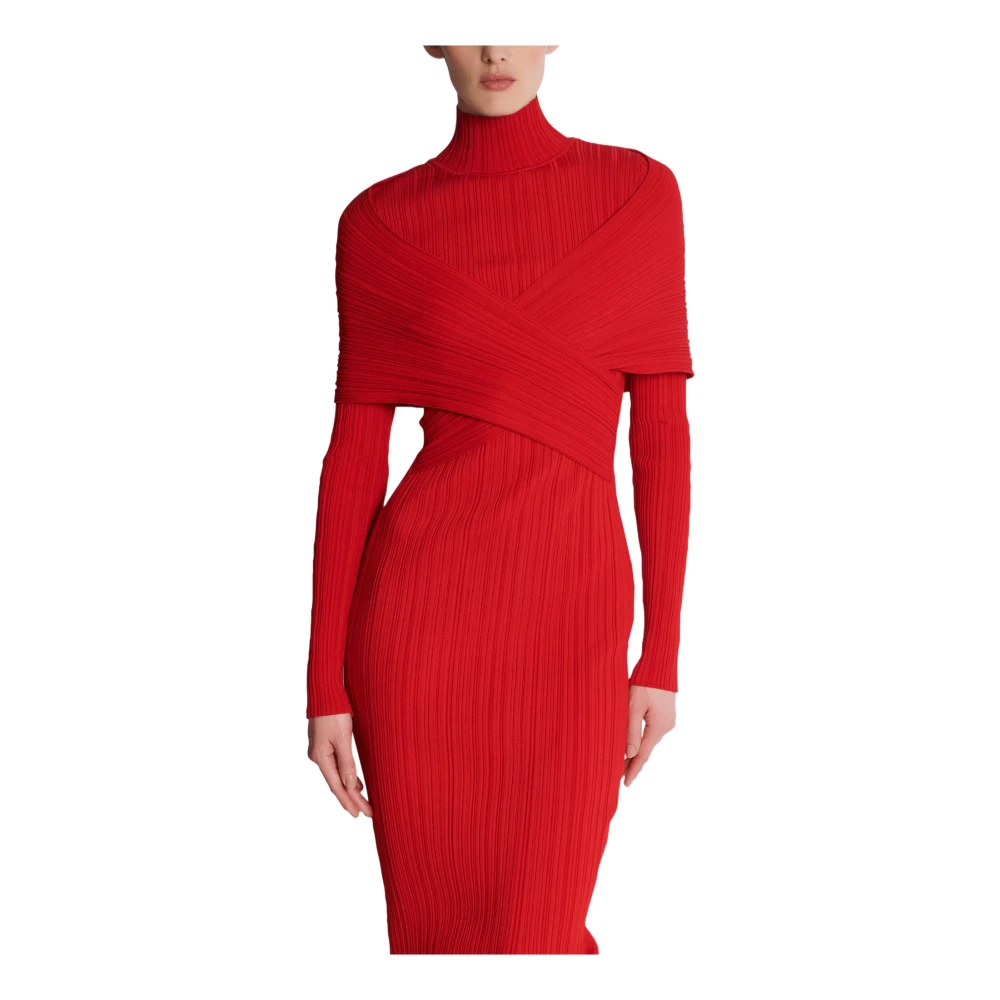 Balmain Lange geplooide gebreide jurk Red Dames