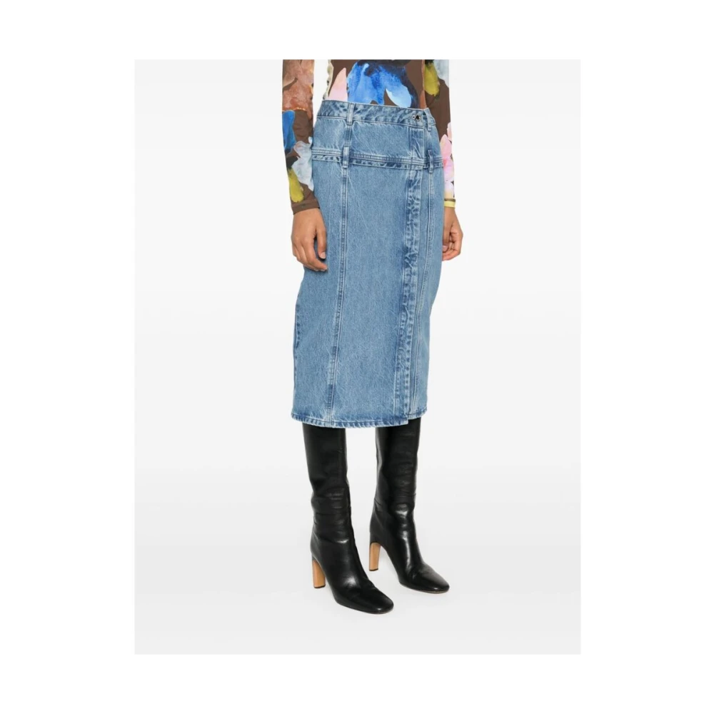 Stine Goya Denim Midi Rok met Voor Split Blue Dames