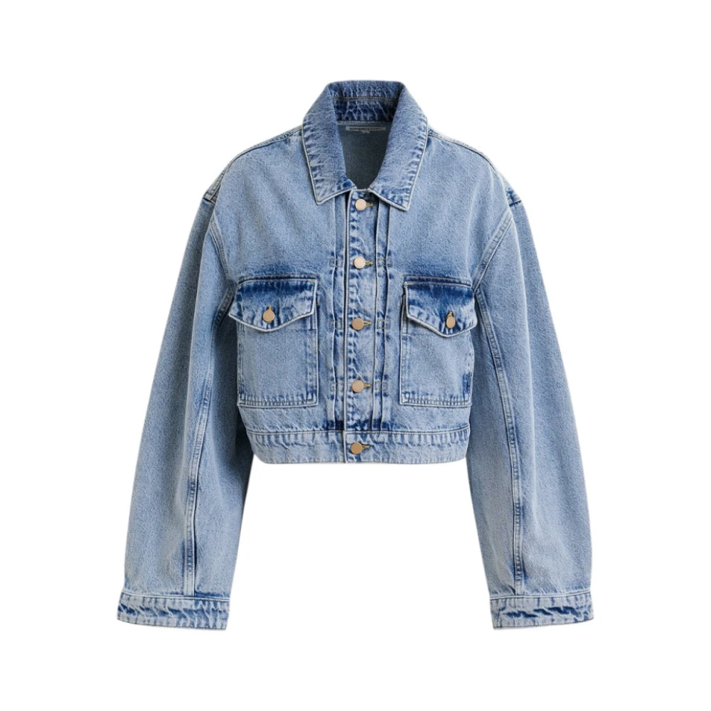 Essentiel Antwerp Kort Jeansjacka med Gyllene Knappar Blue, Dam