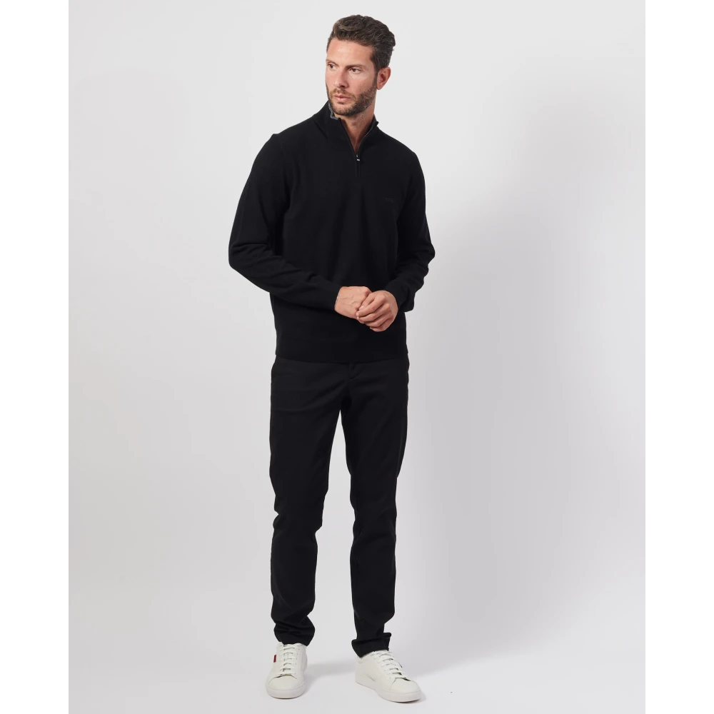 Hugo Boss Zwarte Wol Zip Trui Black Heren