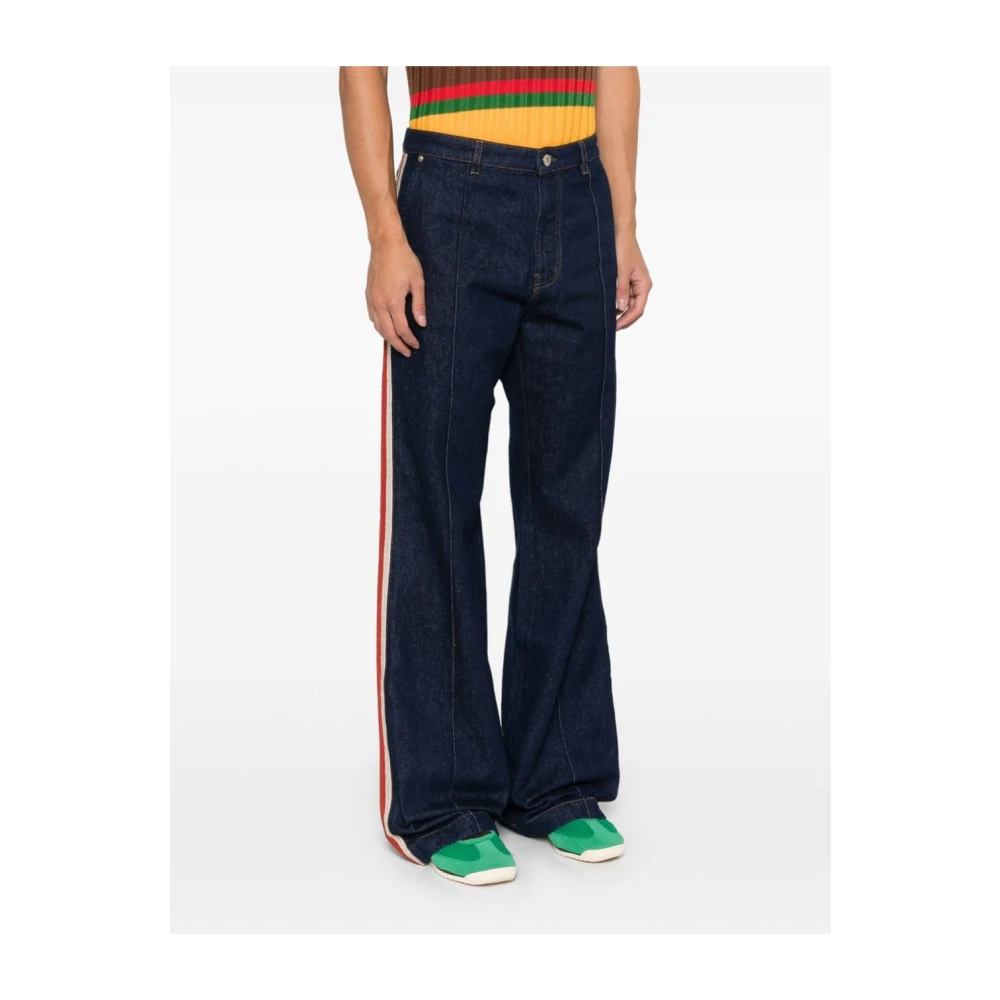 Wales Bonner Raw Denim Broek met Gehaakte Streep Blue Heren