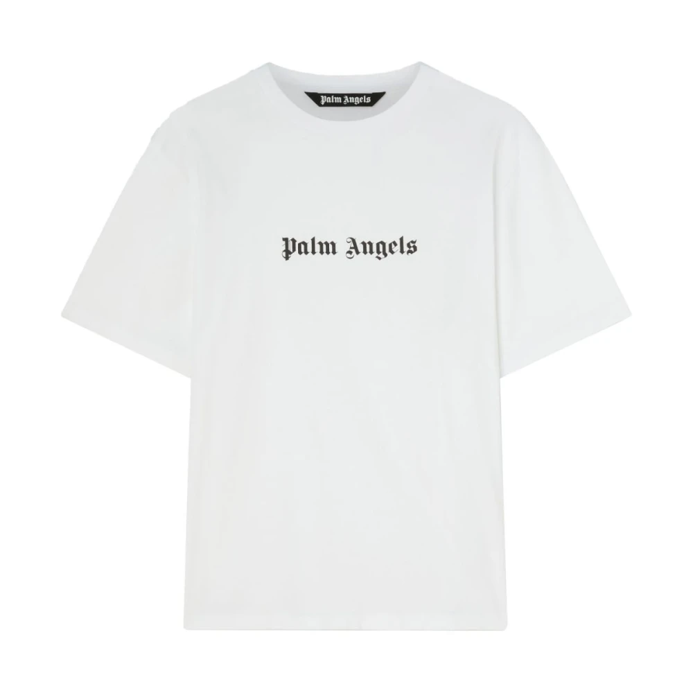 Palm Angels Wit Katoenen Logo Print T-shirt White Heren