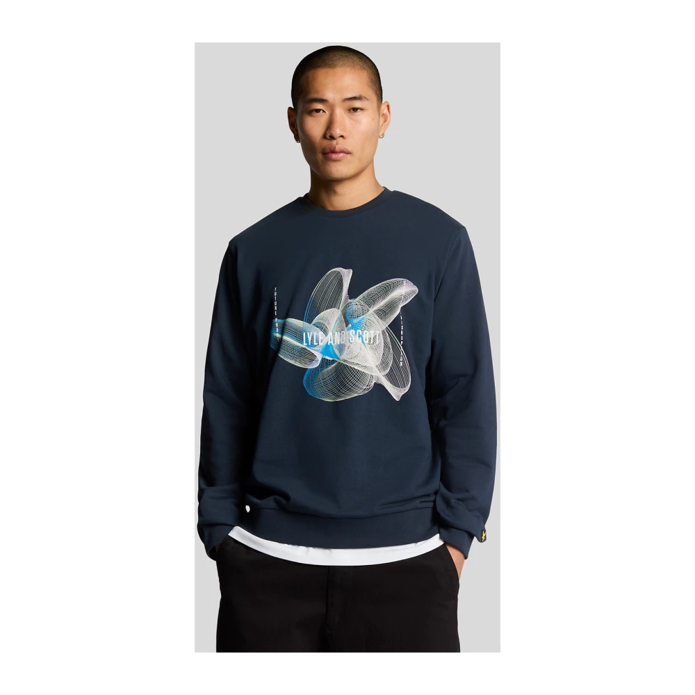 Lyle & Scott Mid Layers 3D Line Grafische Crew Neck Sweatshirt Blue Heren