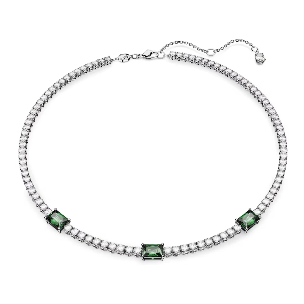 Swarovski Women's Gray Necklaces, One Size, Unisex Matrix Tennis Necklace Green Rhodium Plated 5666168