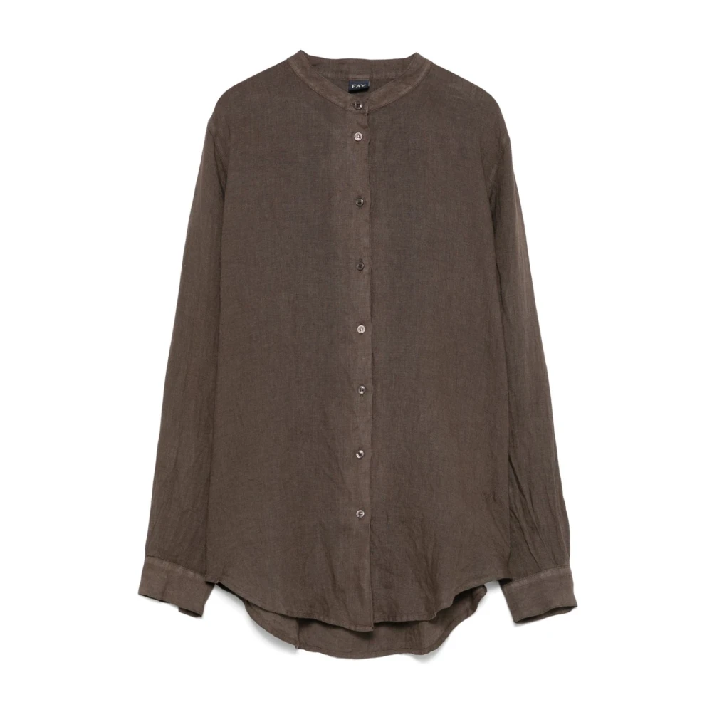 Fay Bruine Blouse met Knoopsluiting en Geplooide Zoom Brown Dames