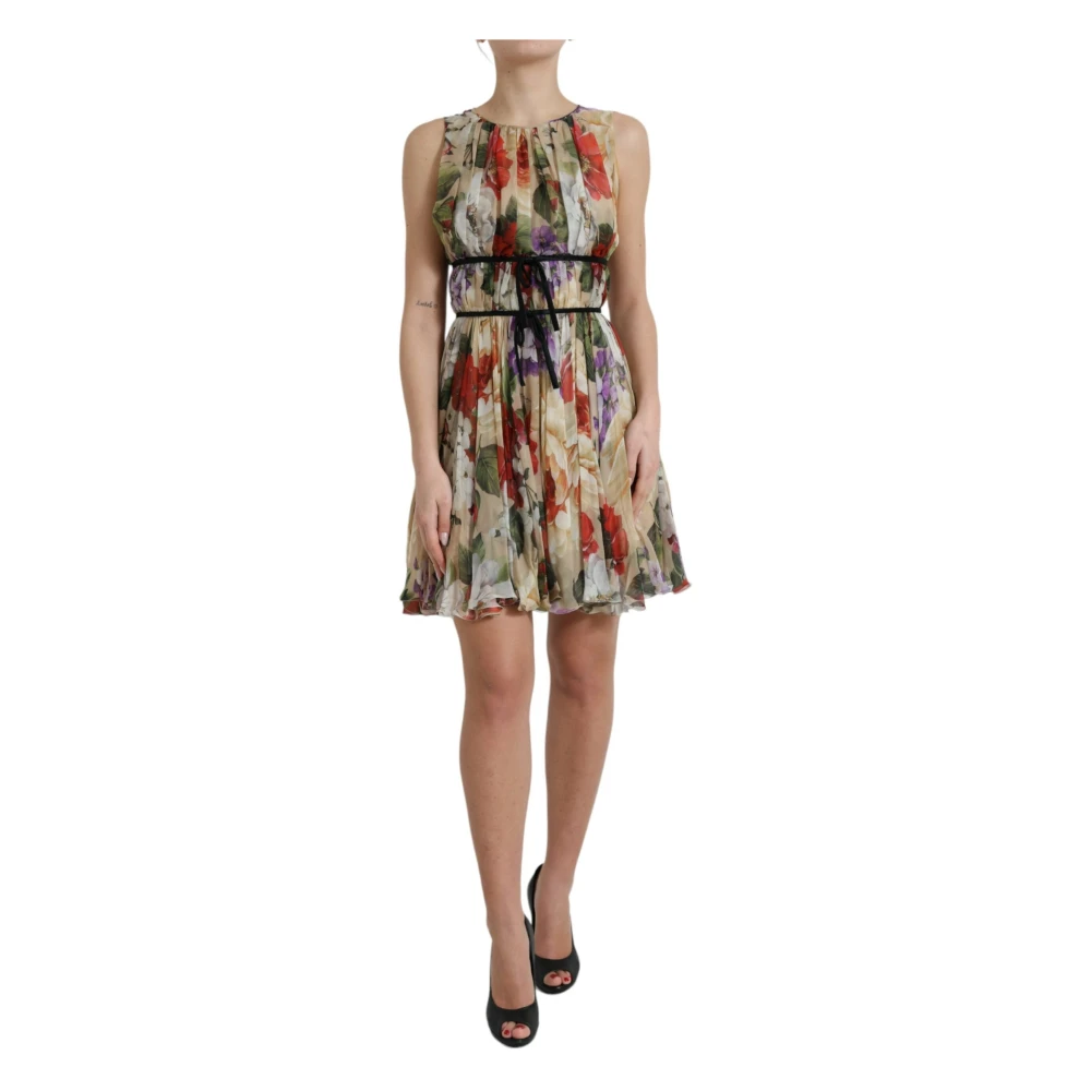 Dolce & Gabbana Women's Multicolor Beige Floral Sleeveless A-Line Mini Dress - Short Dresses - Xs - Dresses
