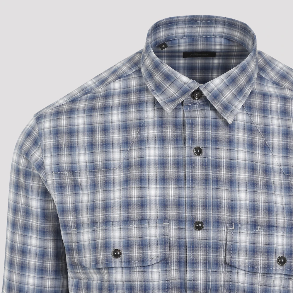 Brioni Blauw en wit overhemd Blue Heren