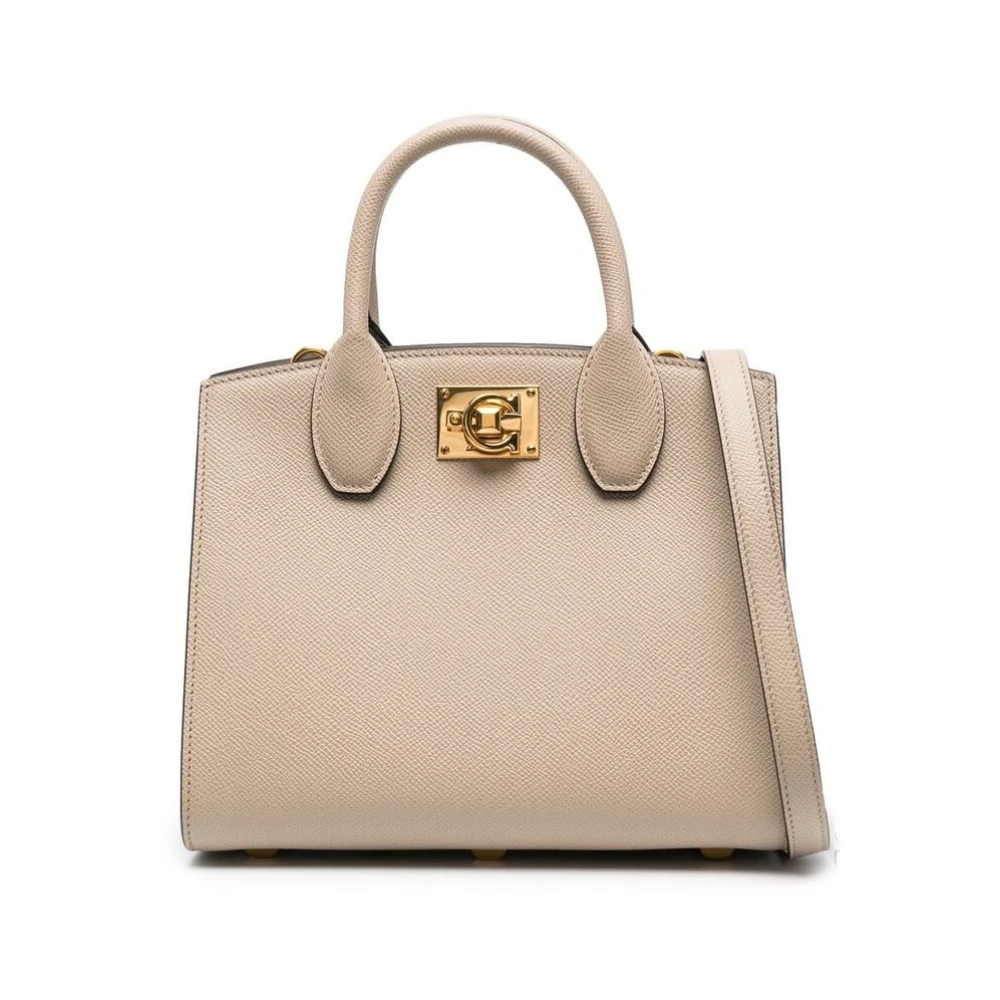 Salvatore Ferragamo Gancini Flip-Lock Leren Handtas Beige Dames