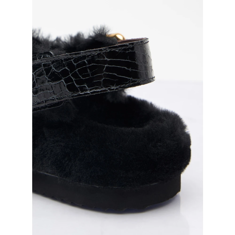 Chloé Krokodil-geëmbosseerde Shearling Muiltjes Black Dames