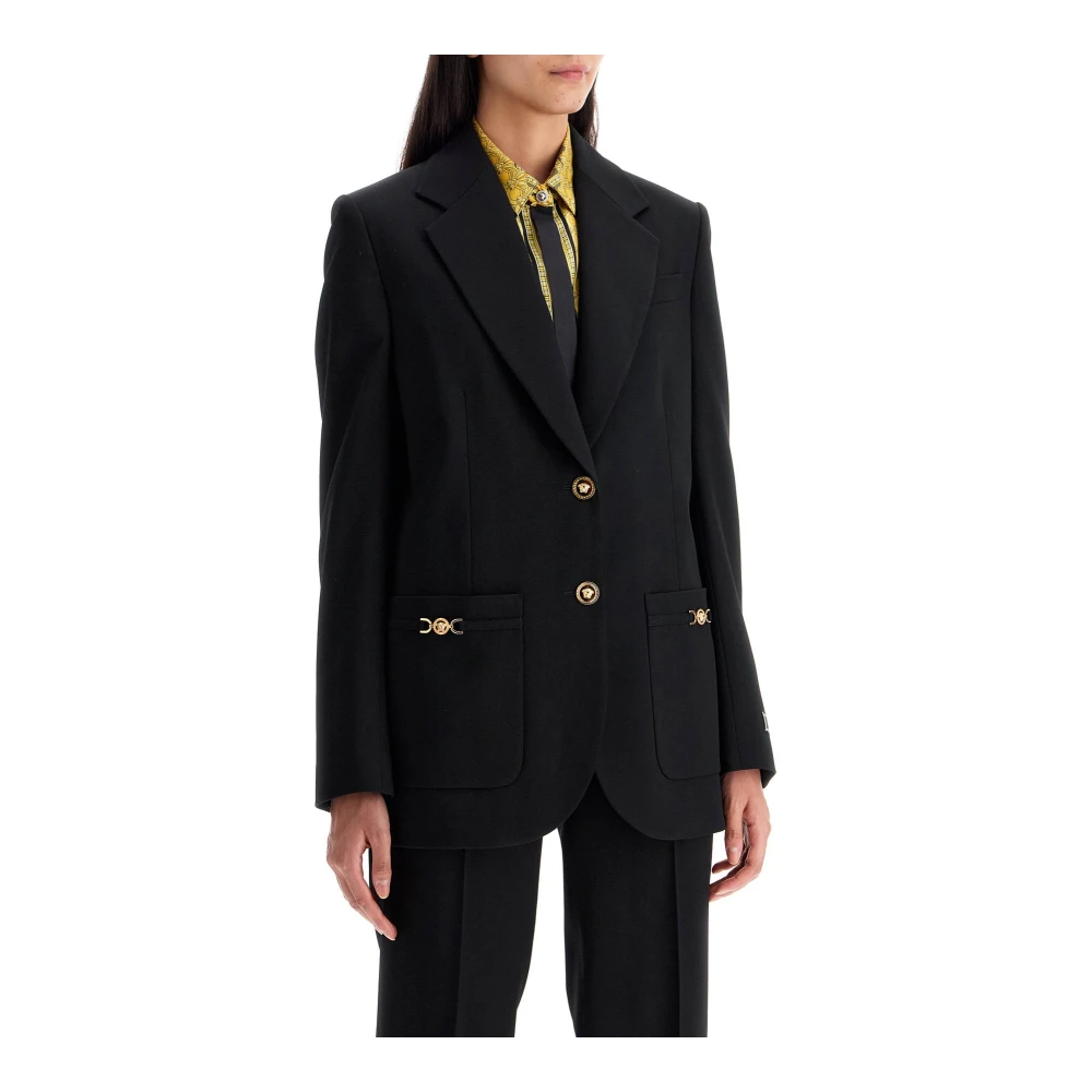 Versace Wollen blazer met Medusa-decoratie Black Dames