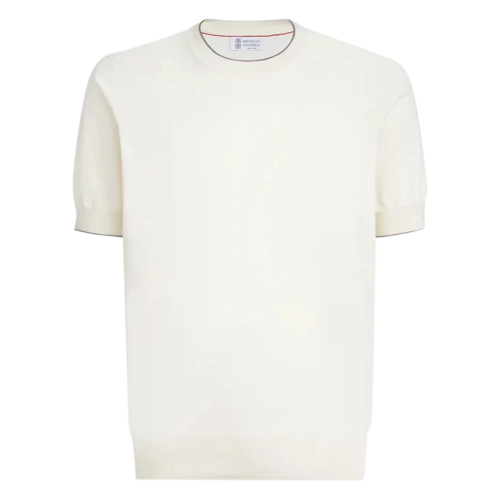 Brunello Cucinelli Men's Beige Ribbed Short-Sleeves T-Shirt