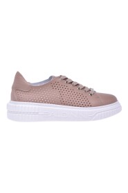 Nude perforated calfskin tennis shoes