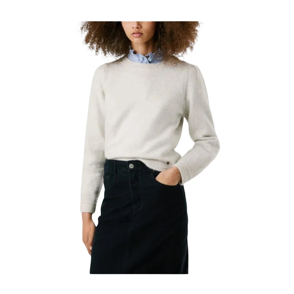 Pepe Jeans Women's White Round-Neck Knitwear, S, Beige Long Sleeve Knit Jumper
