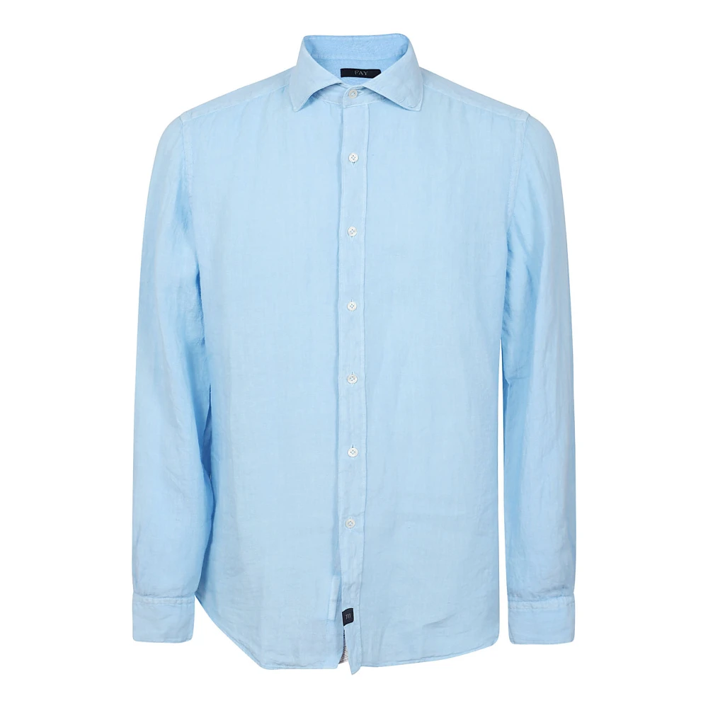 Fay Linnen Overhemd Franse Kraag Blauw Wit Blue Heren