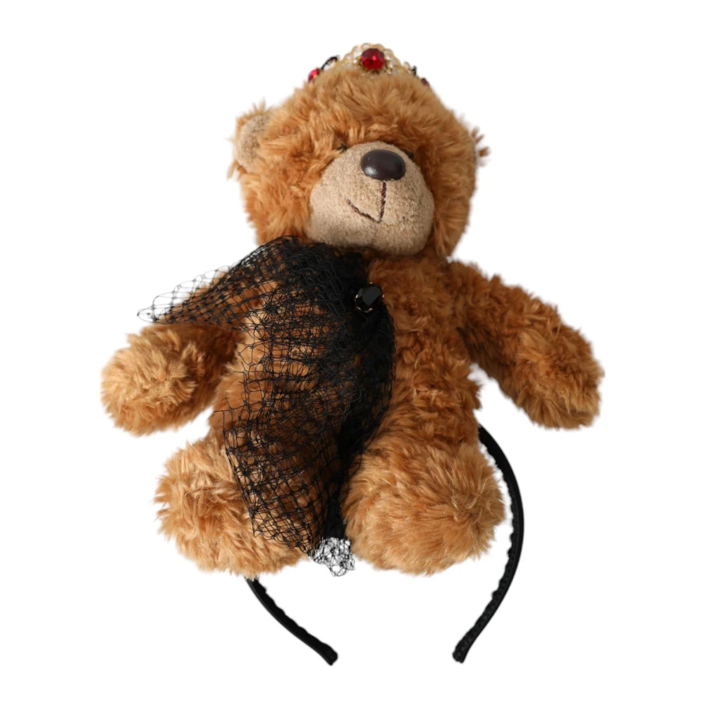 Dolce & Gabbana , Accessories, Female, Brown, One Size, Crystal Crown Teddy Bear Hair Band