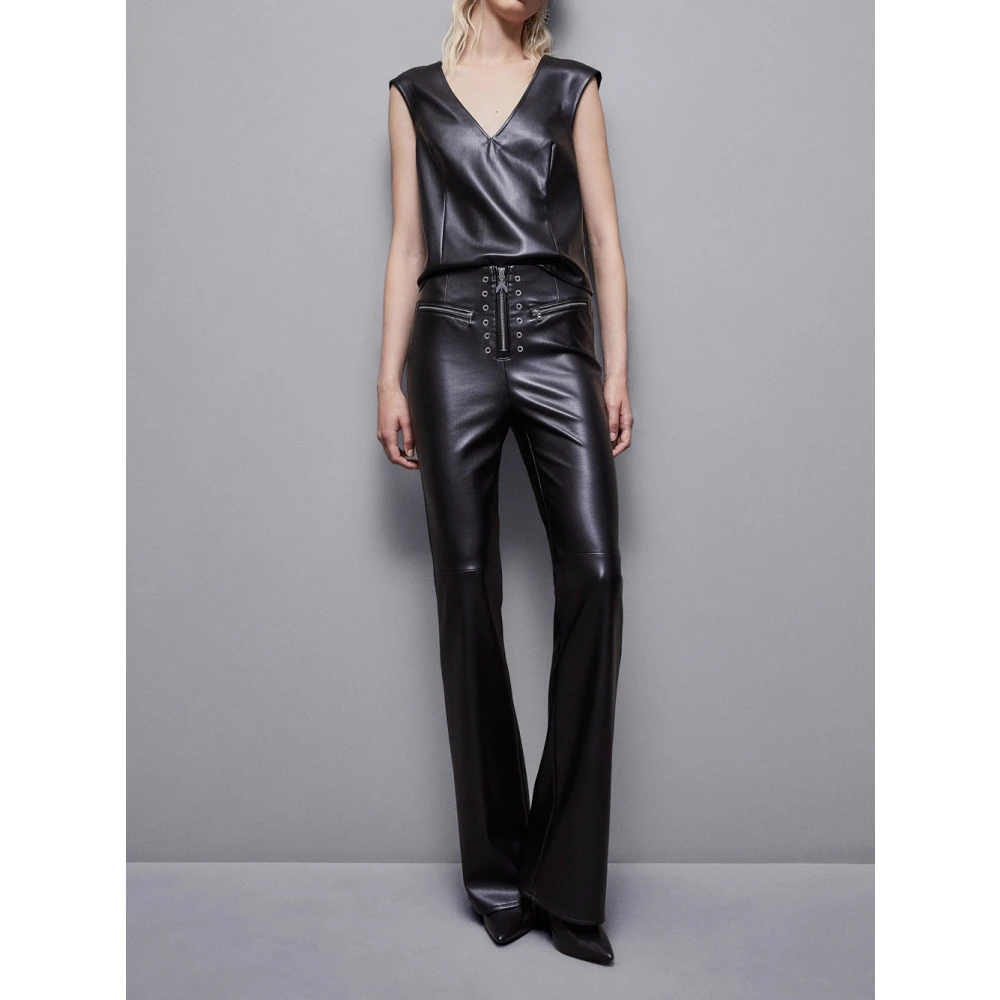 PATRIZIA PEPE Zwarte mouwloze imitatieleren vest Black Dames