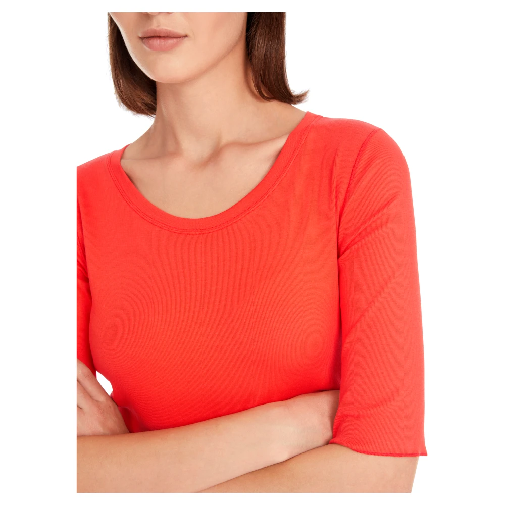 Marc Cain Stretch katoenen geribbeld longsleeve shirt Red Dames