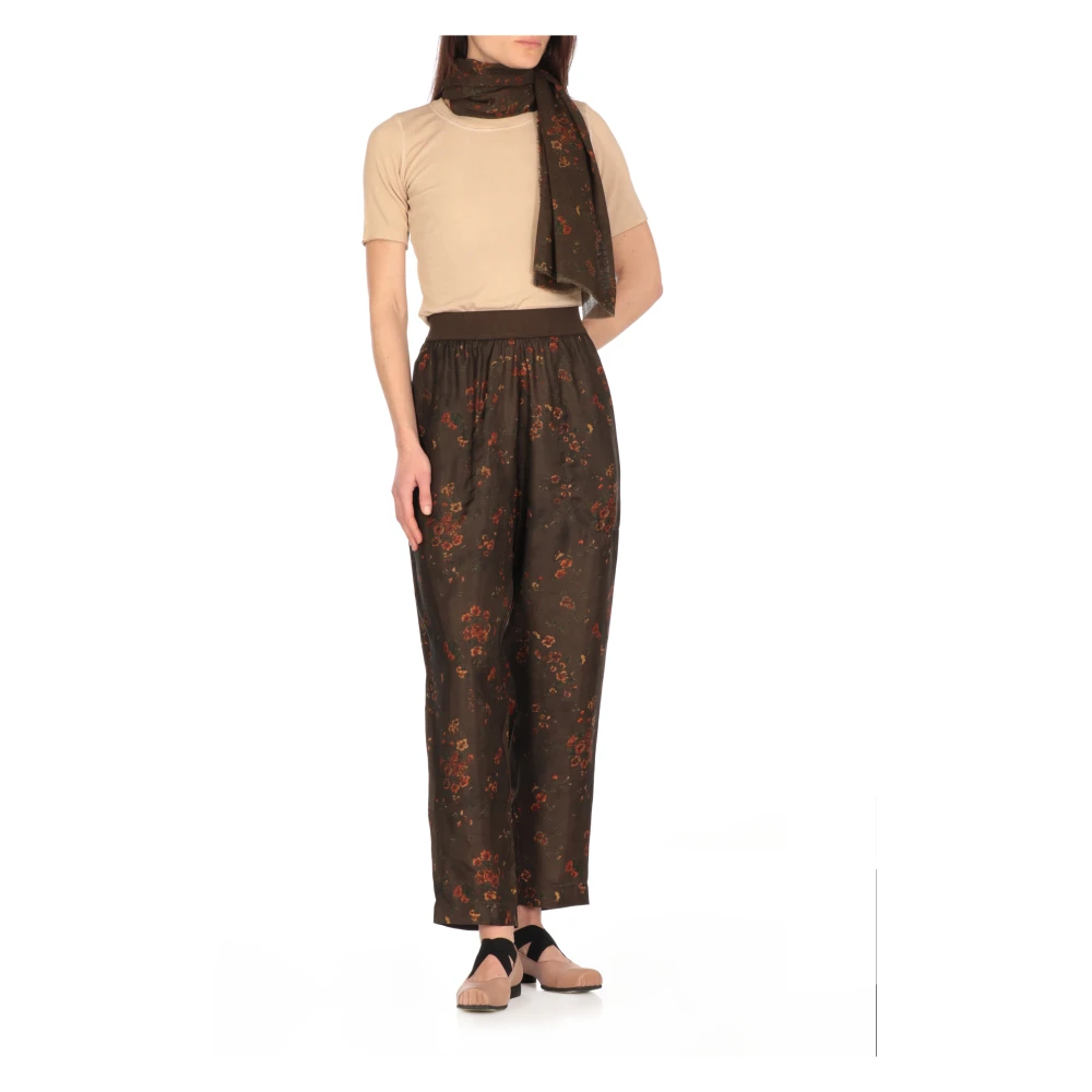 UMA Wang Bruine bloemenpatroon elastische taille broek Brown Dames