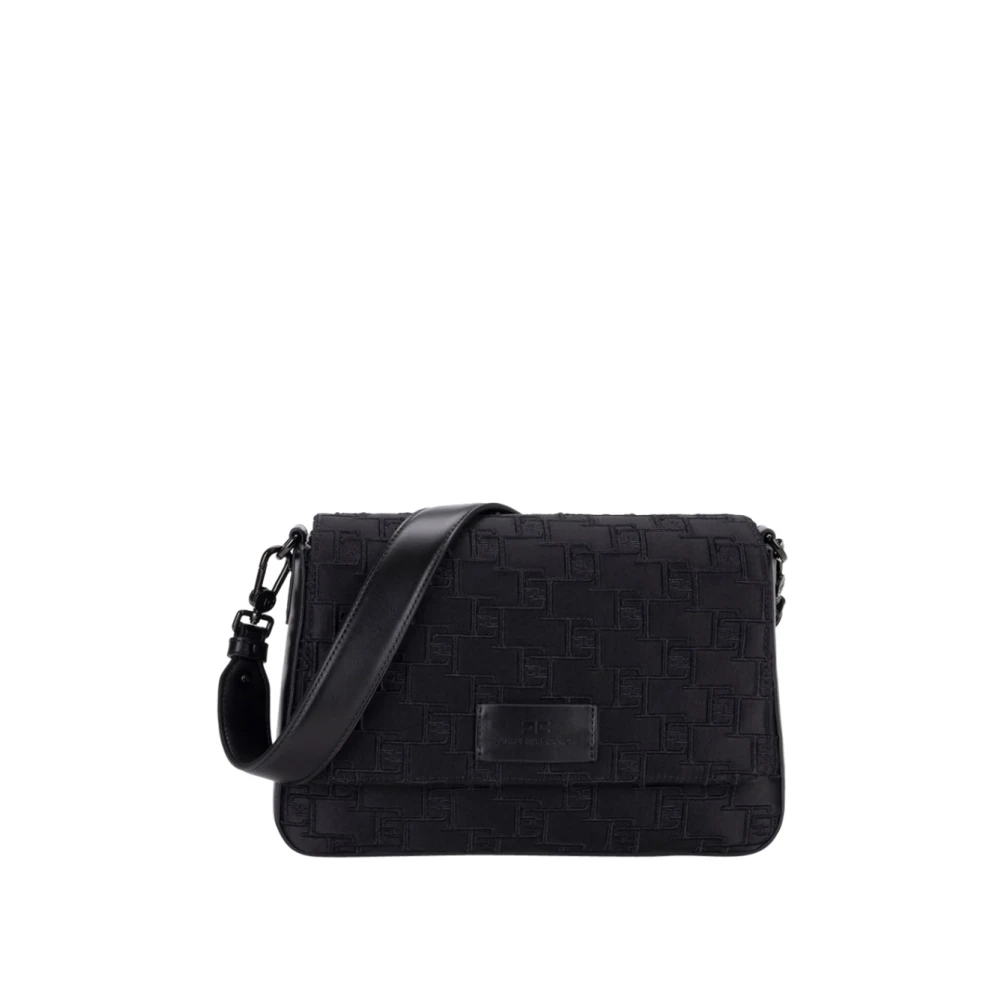 Elisabetta Franchi Zwarte Schoudertas met Geborduurd Logo Black Dames