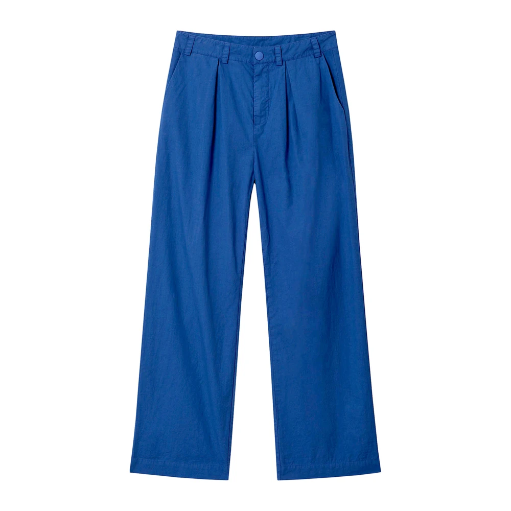Rodebjer Women's Blue Wide Trousers, M, Cotton Workwear Trousers