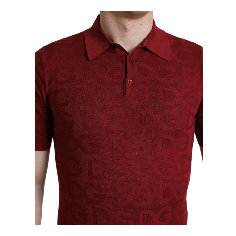 Dolce & Gabbana Rode Zijden Logo Polo Shirt Brown Heren