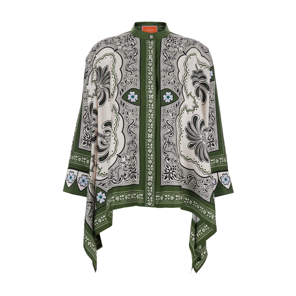 La DoubleJ Groene Grafische Print Zijden Damesoverhemd Green Dames