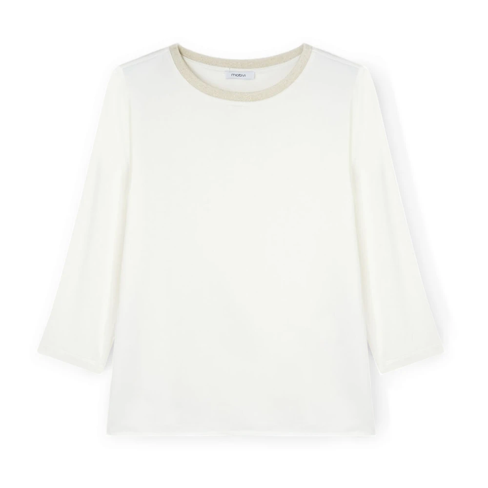 Motivi Basic T-shirt gemaakt van twee materialen White Dames