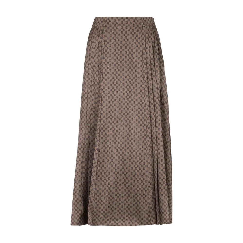 Balmain Brown Hw Mini Monogram Satin Skirt - Female - Midi Skirts - M - Skirts