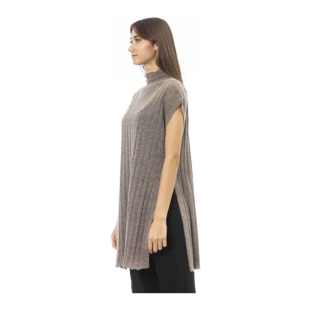 Alpha Studio Hoge hals trui Moderne elegantie Brown Dames