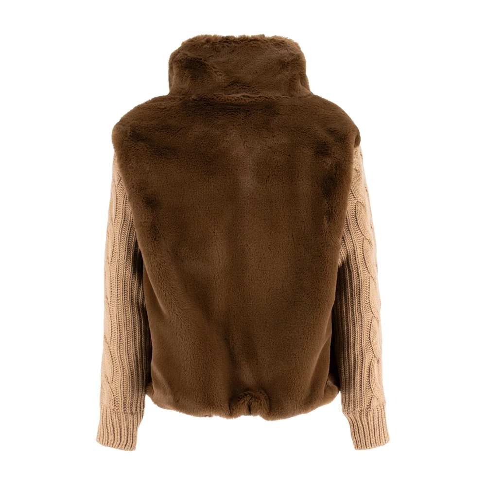 Le Tricot Perugia Unieke Gebreide Mouw Faux Fur Jas Brown Dames