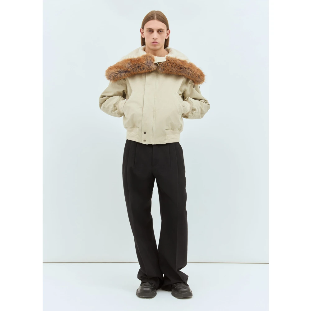 Burberry Faux-Fur Trim Bomber Jacket Beige Heren