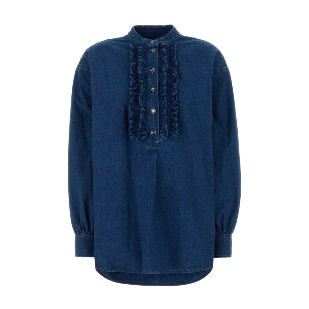 Valentino Garavani Blue Blouses, Female, M, Ruffled Denim Shirt