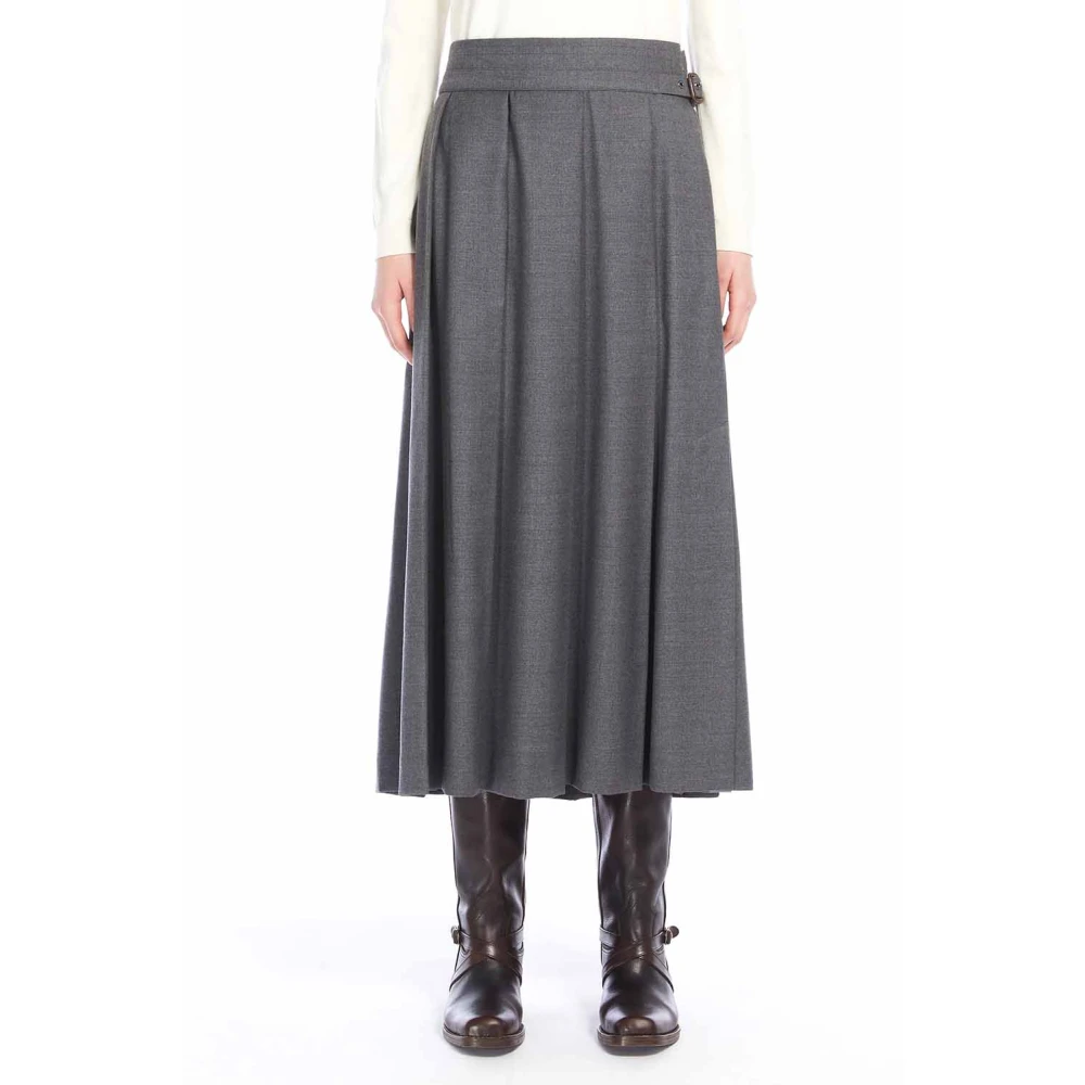 Max Mara Grijze Wollen Geplooide Lange Rok Gray Dames