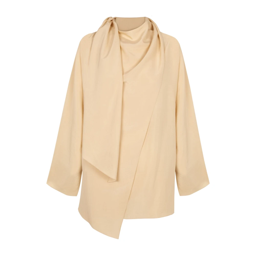 Cortana Zijden Wrap Blouse met Shawl Kraag Beige Dames