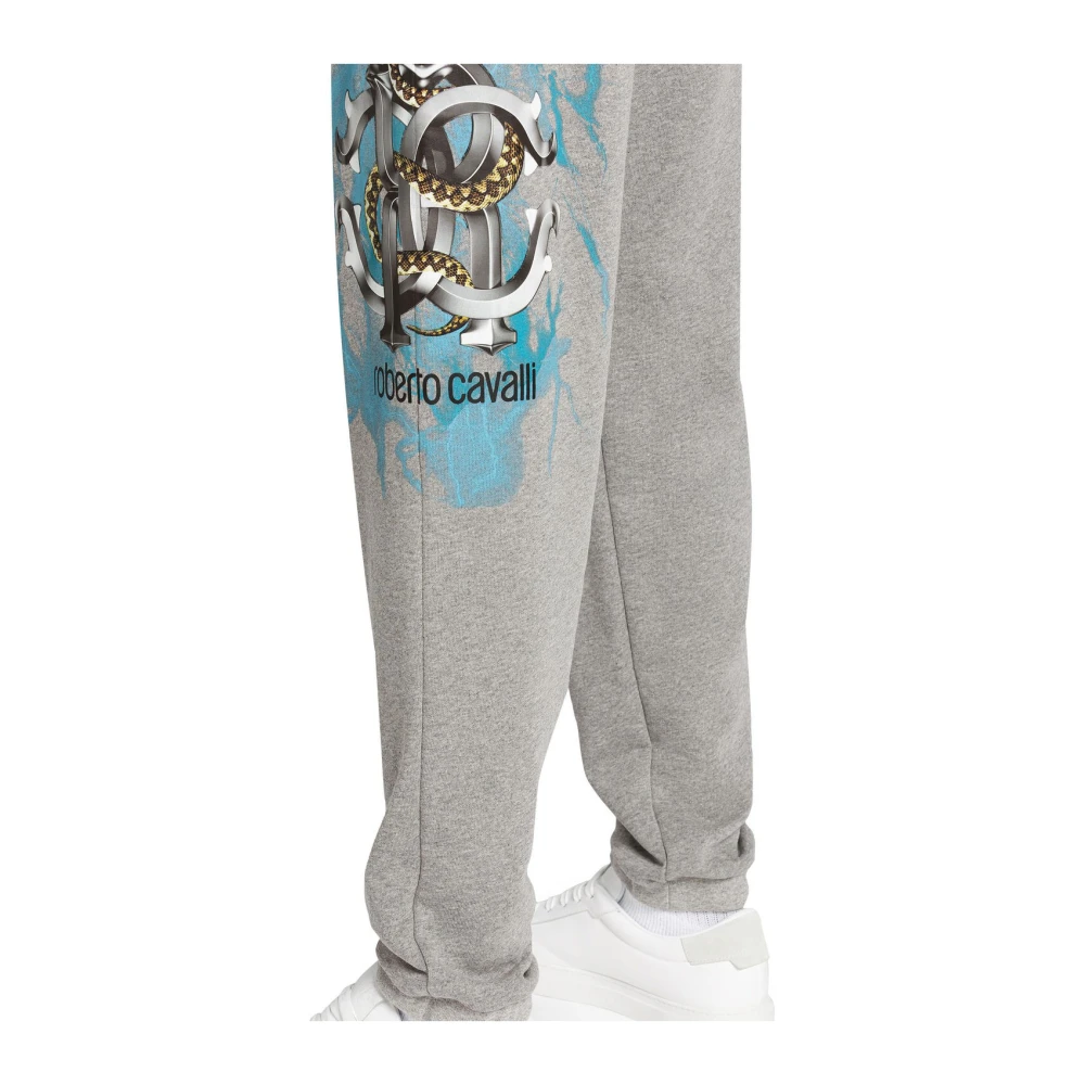Roberto Cavalli Sweatpants met Bliksemprint en Logo Blue Heren
