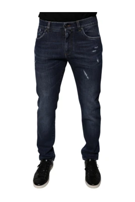 Mörkblå Logo Skinny Distressed Jeans