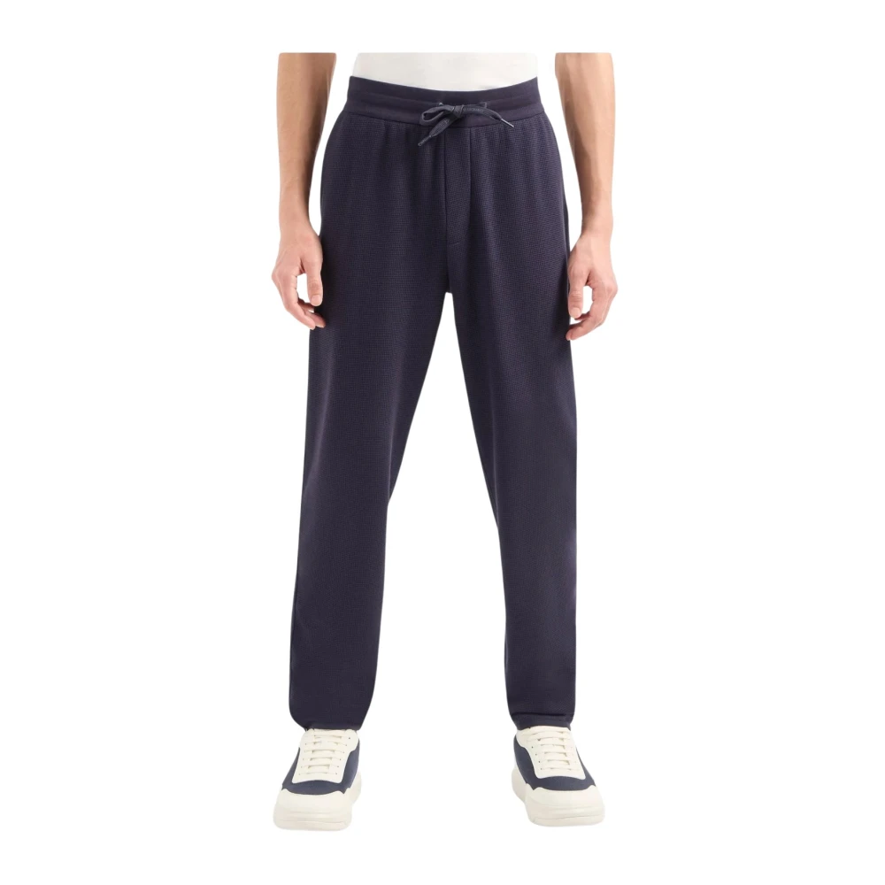 Armani Exchange Stretch Katoenen Joggers Blauwe Rechte Pasvorm Blue Heren