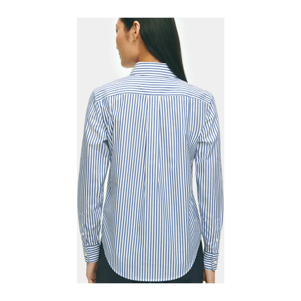 Brooks Brothers Classic Fit Bengal Stripe Blouse met Knoopsluiting Blue Dames