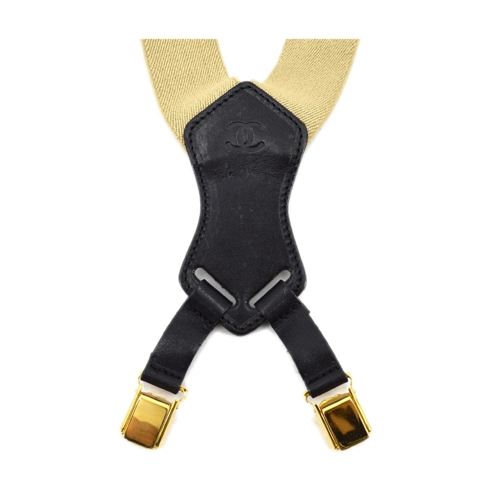 Chanel Vintage Women's Beige Pre-Owned Vintage Logo Print Suspenders With Leather Trim