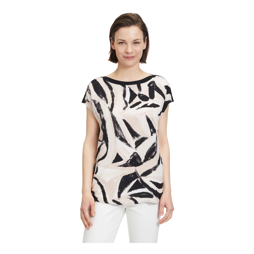 Betty & Co Grafische Print Blouse Shirt Beige Dames