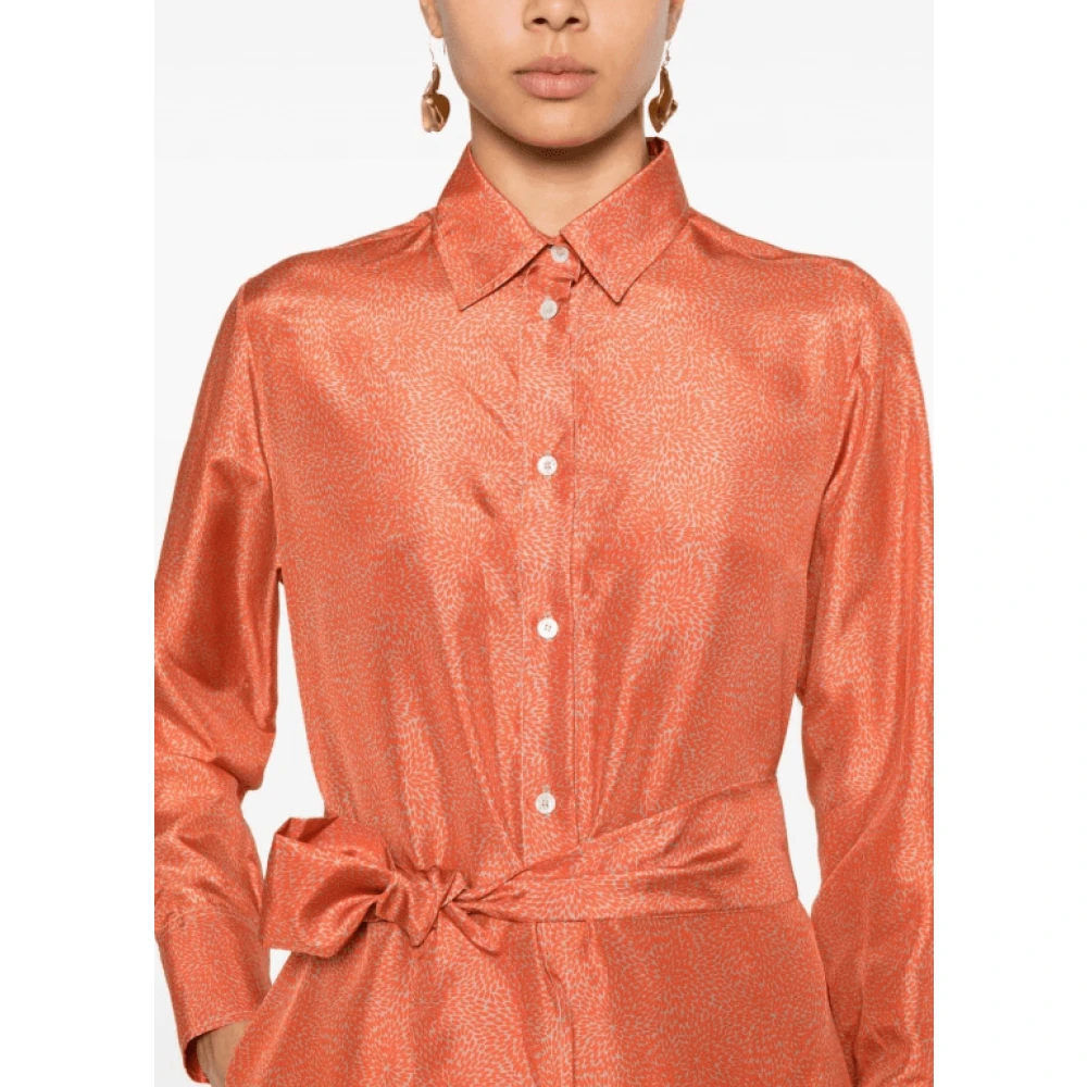 Kiton Grafische Print Zijden Jurk met Riem Orange Dames