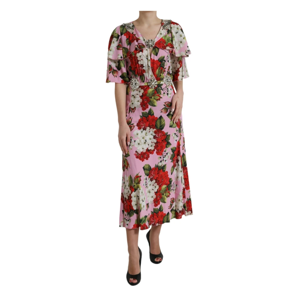 Dolce & Gabbana Women's Multicolor Floral Crystal Embellished A-Line Dress - Midi Dresses - M - Dresses