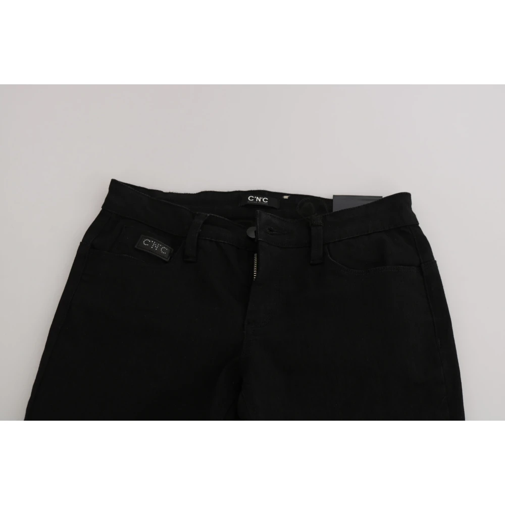 Costume National Zwarte Slim Fit Denim Jeans met Pailletten Black Dames
