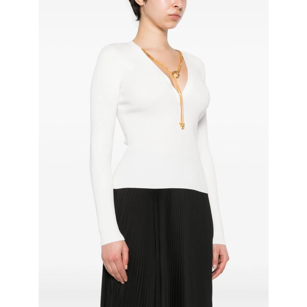 Elisabetta Franchi Witte V-hals trui met ketting White Dames