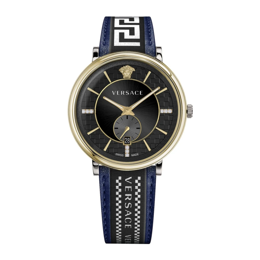 Versace Men's Blue V-Circle Multifunction Leather Watch
