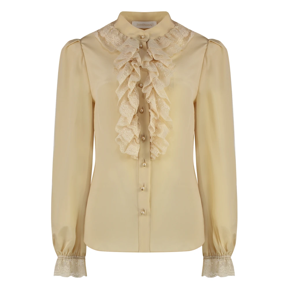 Zimmermann Zijden blouse met kanten ruche Beige Dames