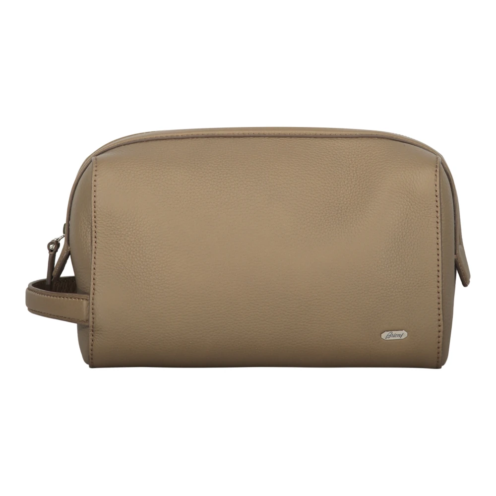 Brioni Leren Toilettas Beige Heren