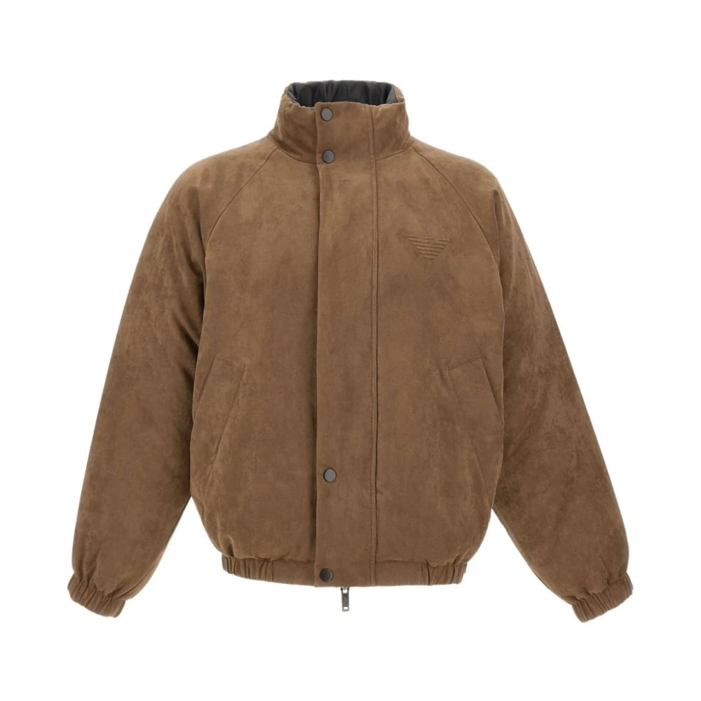 Emporio Armani Men's Brown Winter Jackets, L, Reversible Bomber Coat Horizontal Quilting