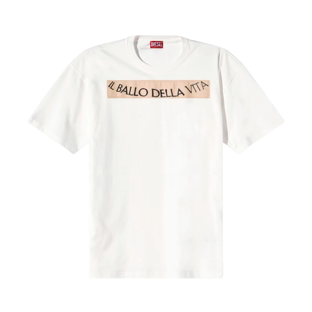 Diesel Wit Slogan Print Ronde Hals T-shirt Beige Heren